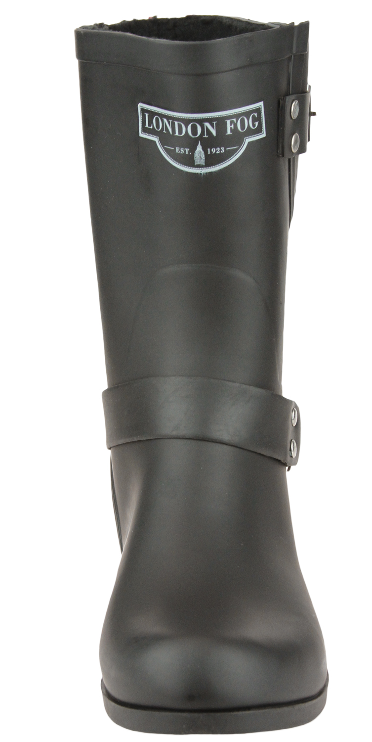 London Fog Women's Waterproof Fashion Buckle Rain Boots, Black eBay