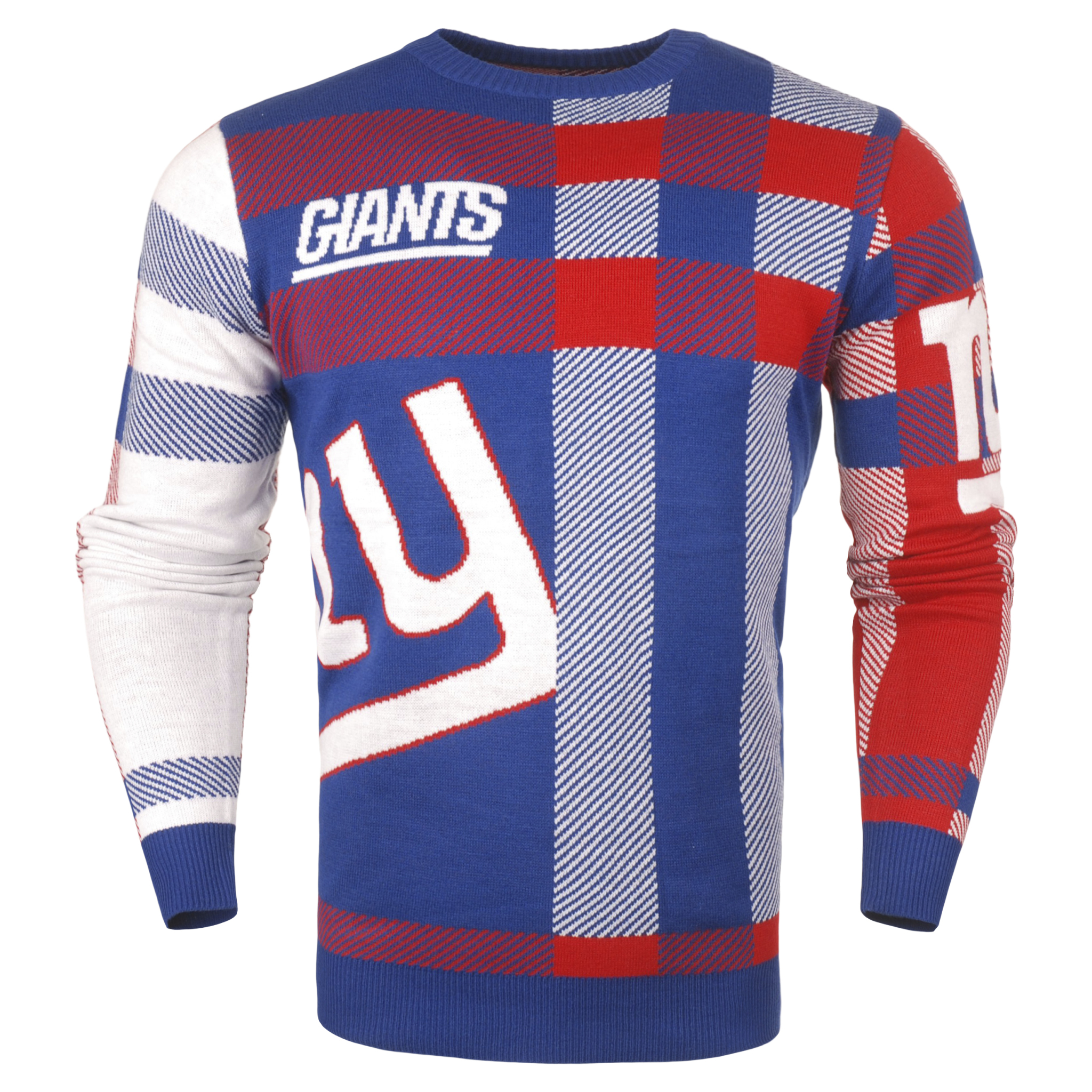 Forever Collectibles NFL Mens New York Giants Plaid Crew Neck Sweater