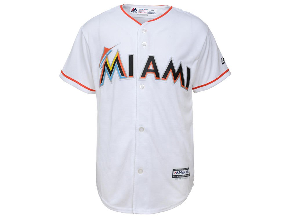 MAJESTIC Miami Marlins MLB Boys Youth Cool Base Home Replica Jersey ...