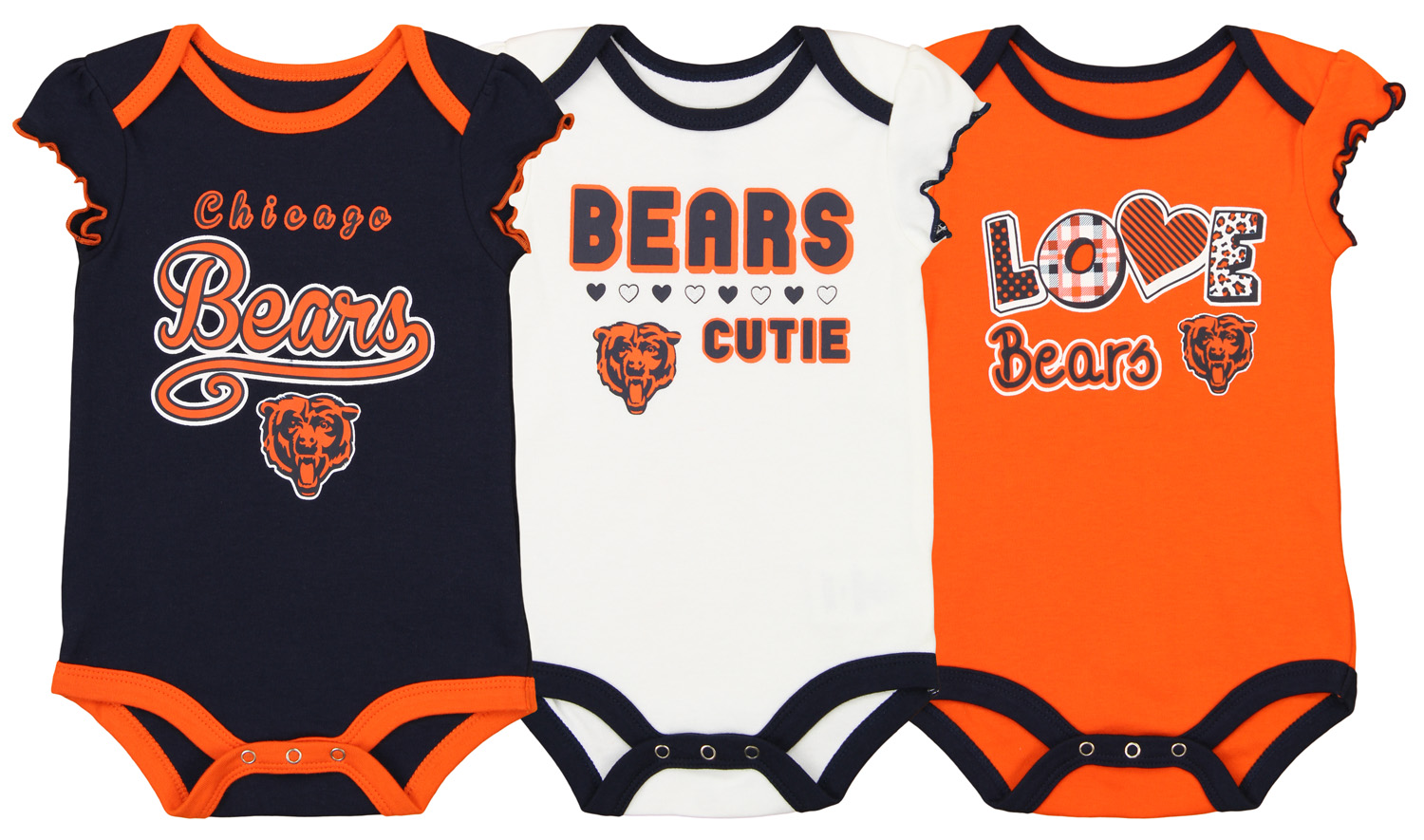 Outerstuff NFL Infant Girls Chicago Bears Assorted 3 Pack Creeper Set