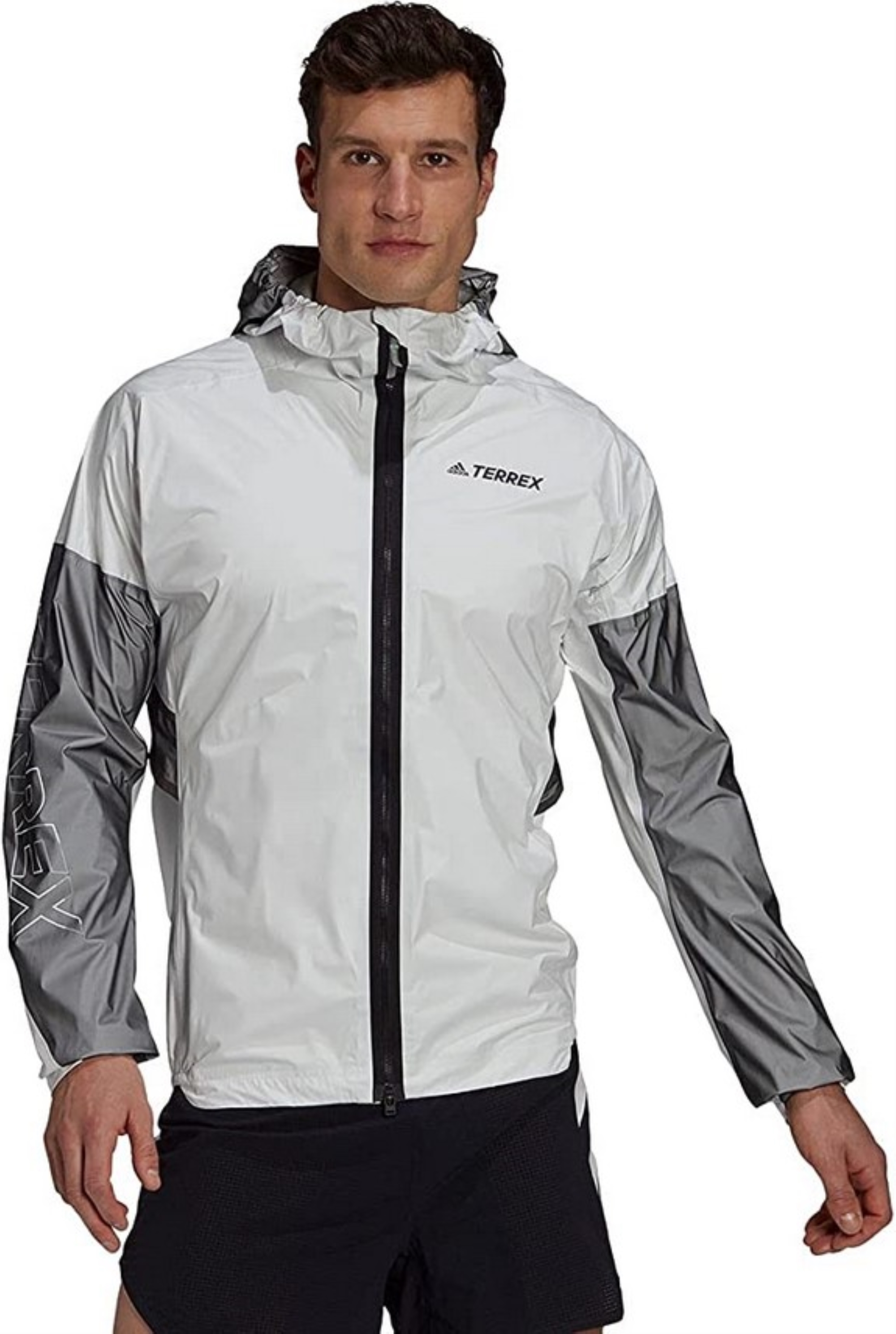 adidas Men's Terrex Agravic Pro Trail Running Rain Jacket, White