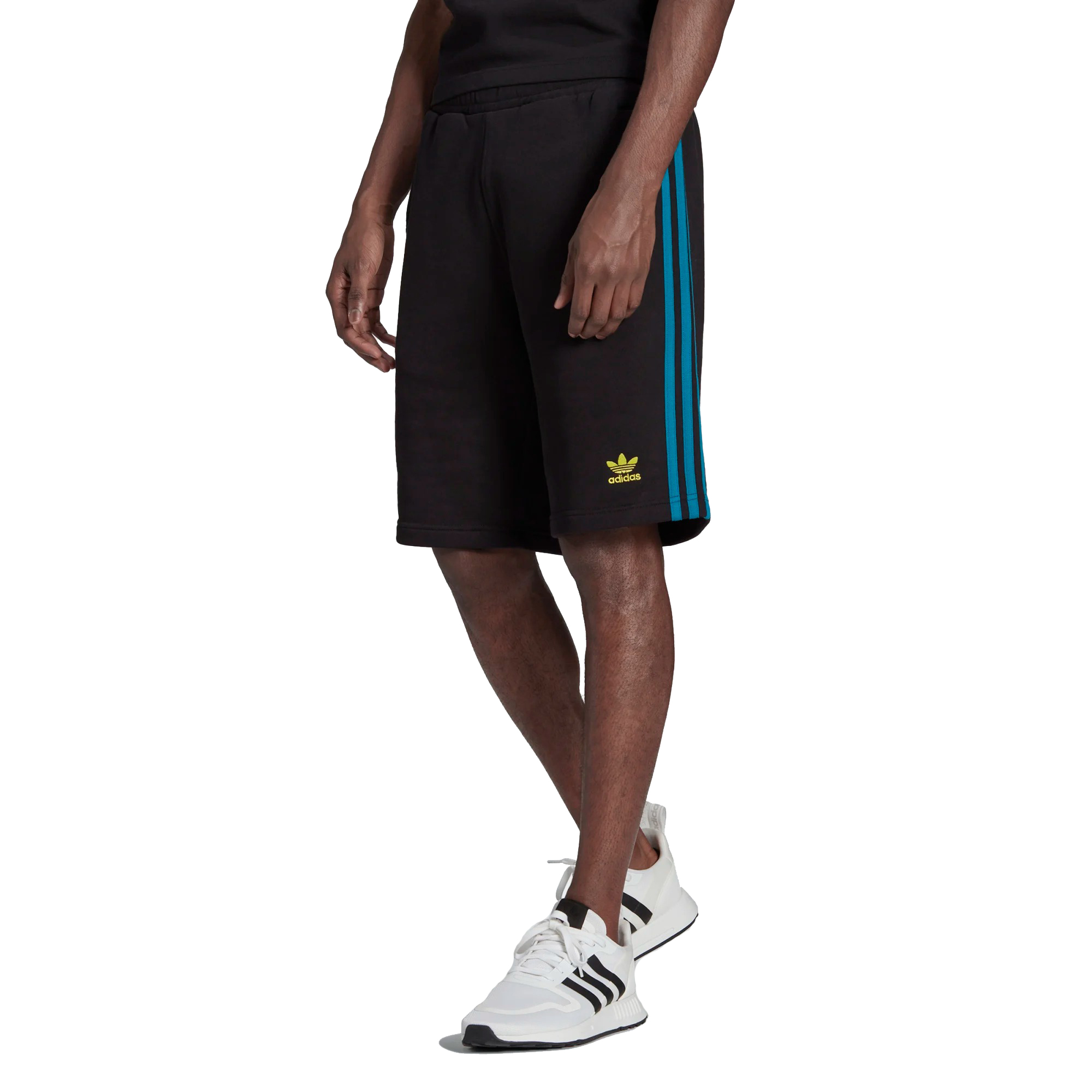 Adidas Men's 3-Stripes Sweat Shorts, Black/Active Teal/Acid